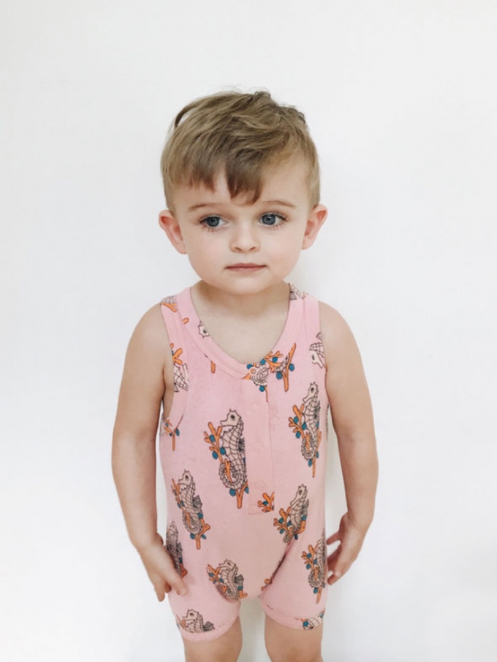 Hugo loves tiki seahorse romper